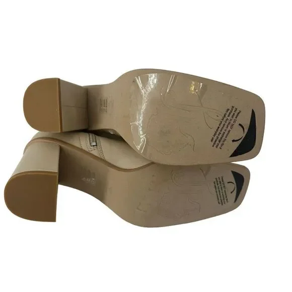 Free People Sienna Ankle Boot Square Toe Butter Cream Leather US 8.5 Block Heel - Picture 3 of 12